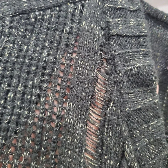 Romeo + Juliet Couture Black Silver‎ Metallic Thread Wool Knit V-Neck Sweater M - Picture 2 of 7